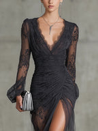 Tessa Lace Ruched Sheer Dress