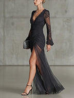 Tessa Lace Ruched Sheer Dress