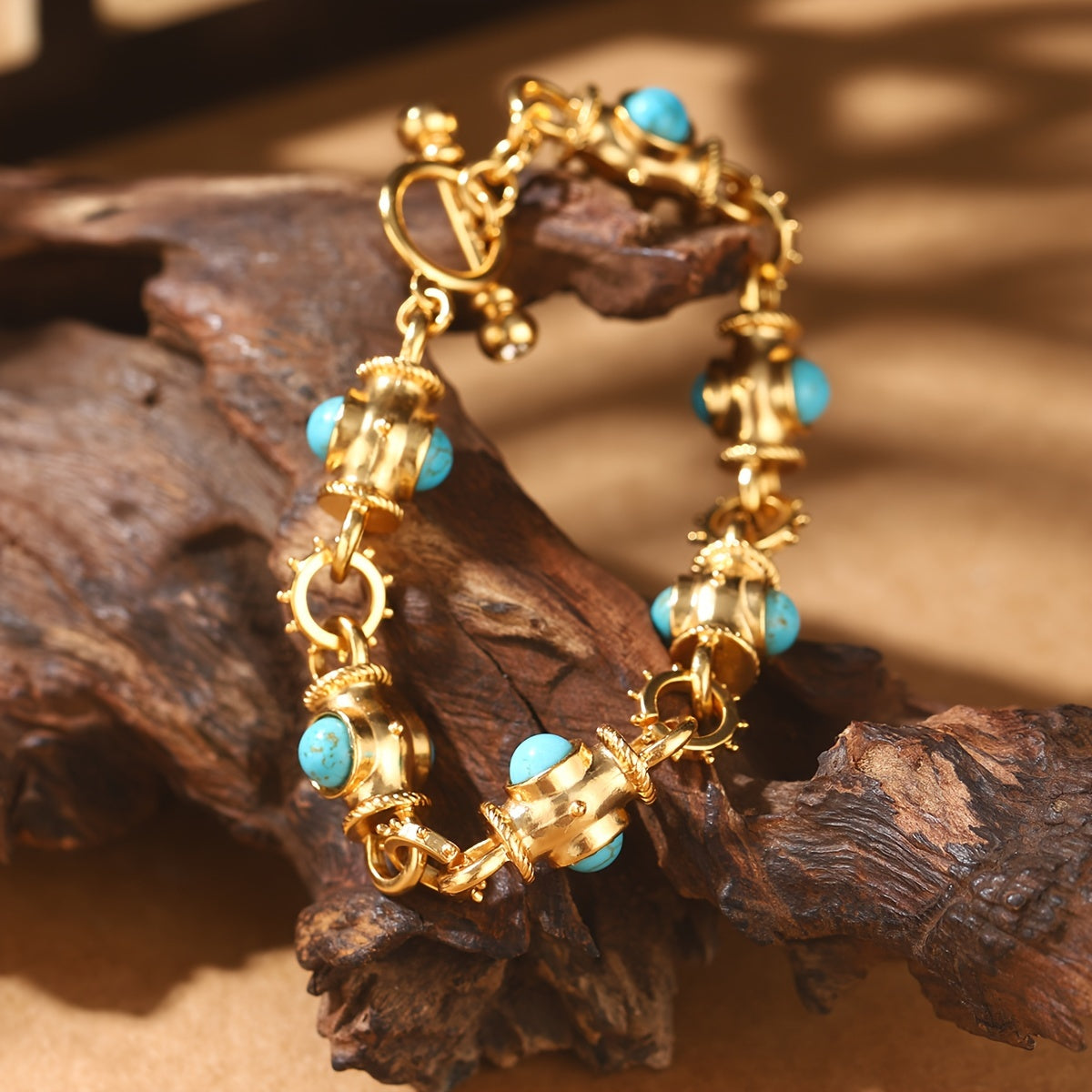 Elegant Turquoise Cabochon Link Bracelet