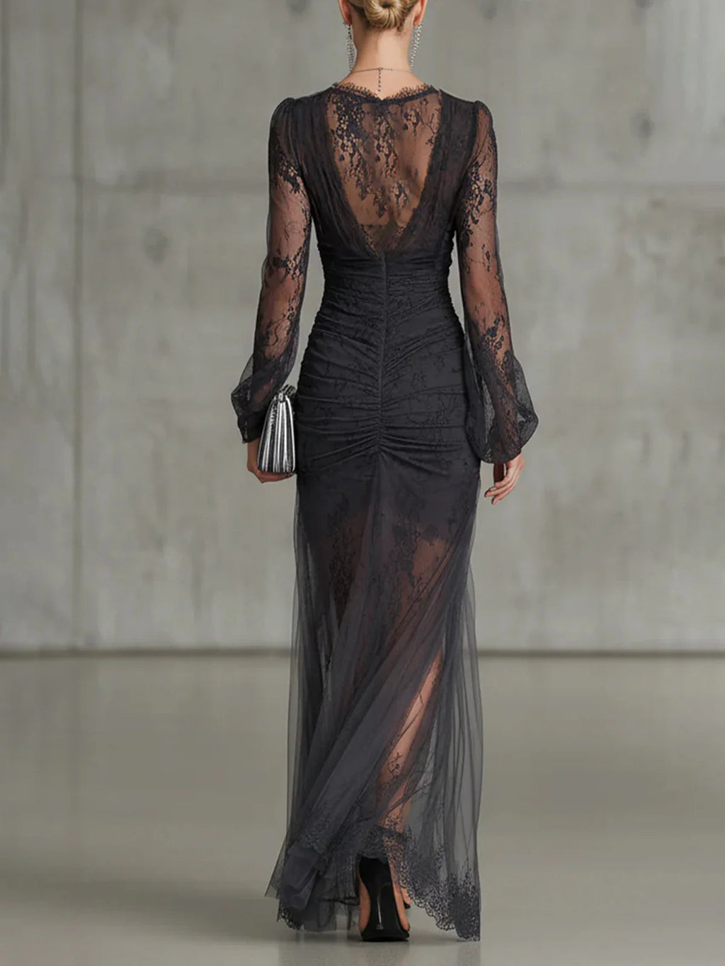 Tessa Lace Ruched Sheer Dress