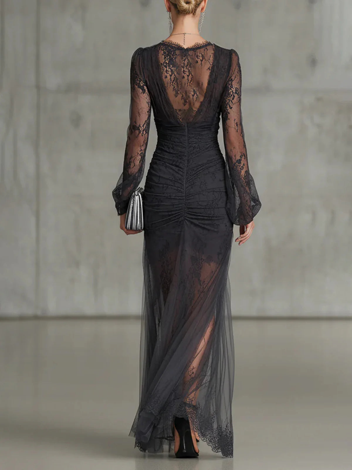 Tessa Lace Ruched Sheer Dress