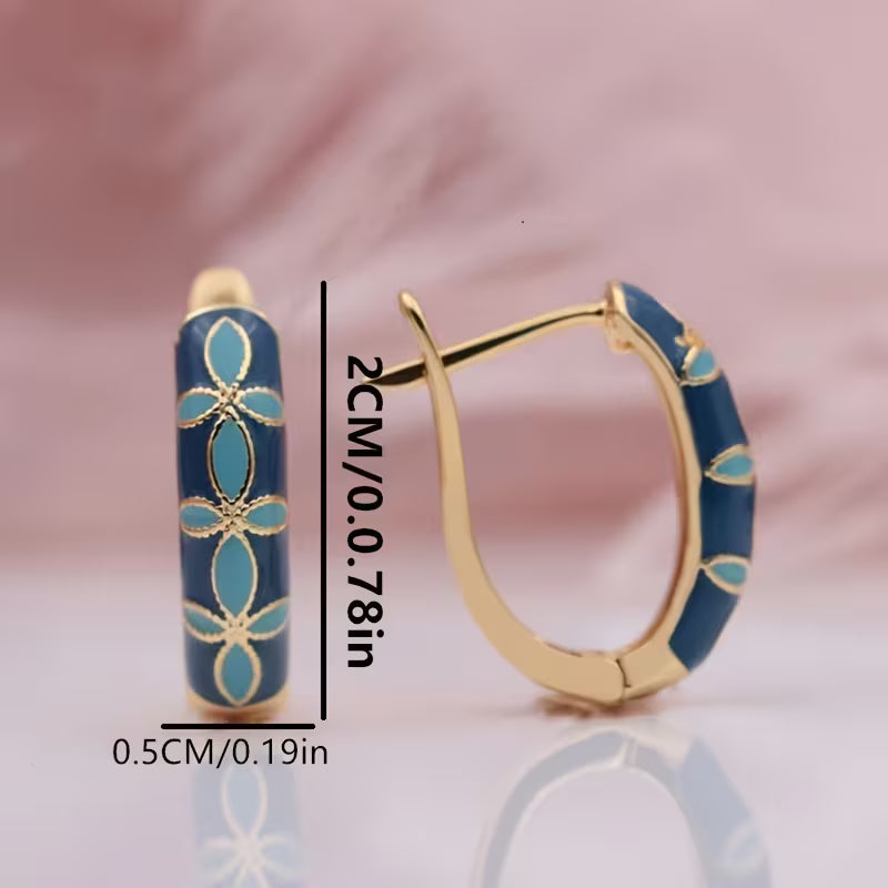 Vintage Turquoise Floral Hoop Earrings