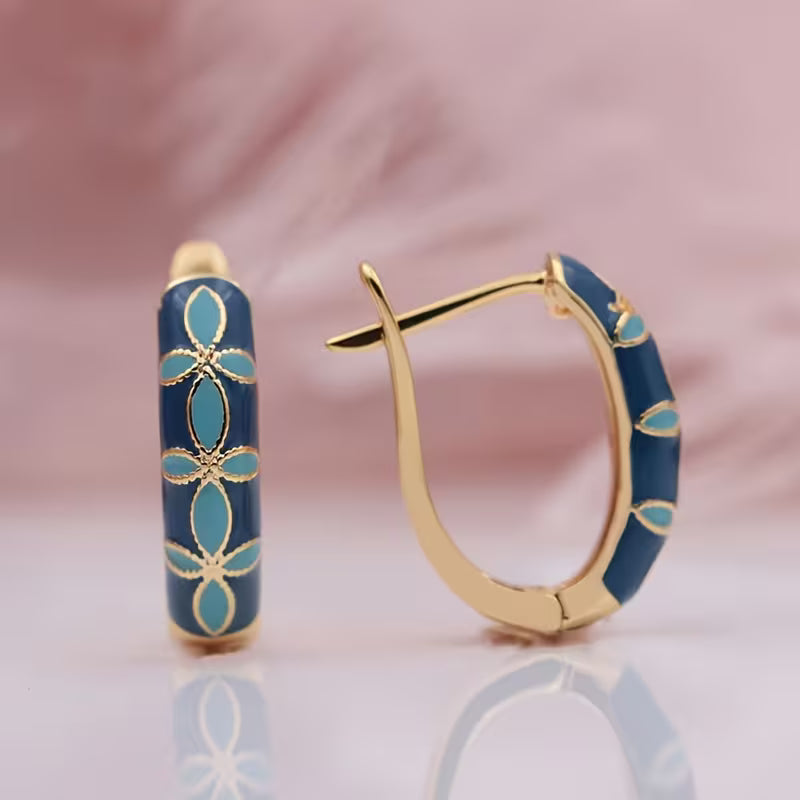 Vintage Turquoise Floral Hoop Earrings