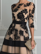 Aubrey Lace Midi Dress with Sheer Overlay