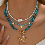 Premium Pearl and Turquoise Coastal Necklace