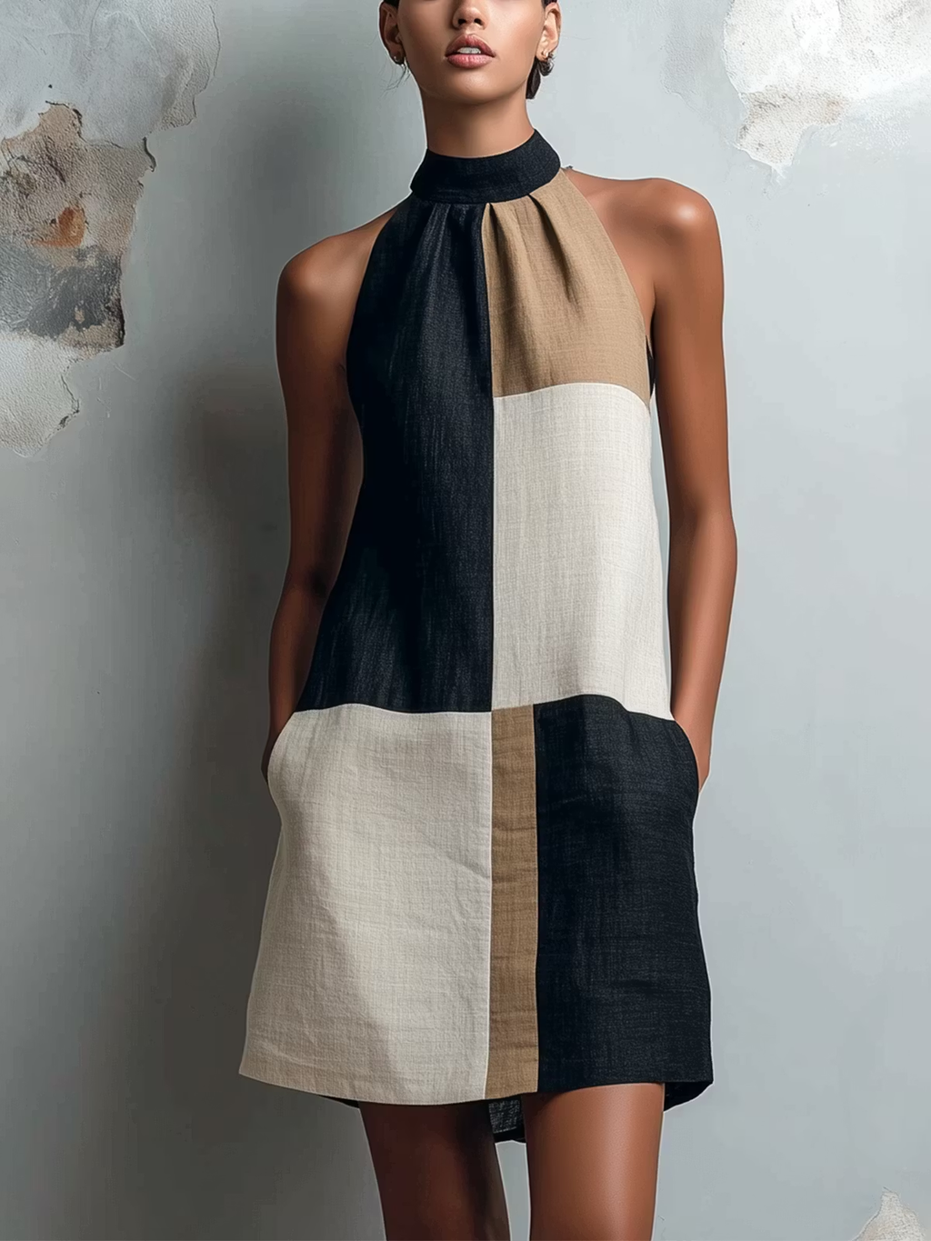Sabrina Colourblock Halter Mini Dress