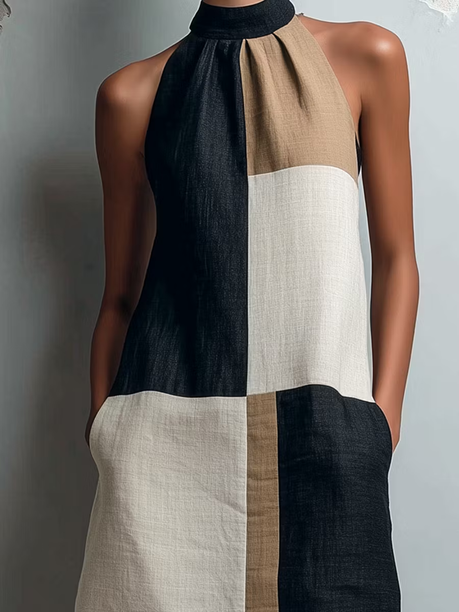 Sabrina Colourblock Halter Mini Dress