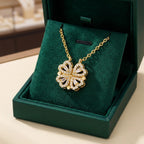 Golden Clover Necklace with Zircon Stone Heart Pendant
