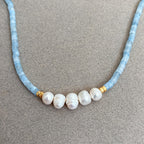 Minimal Aquamarine Turquoise and Pearl Necklace