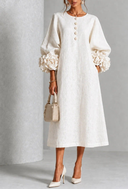 Ivy Floral Rose-Cuff Midi Dress