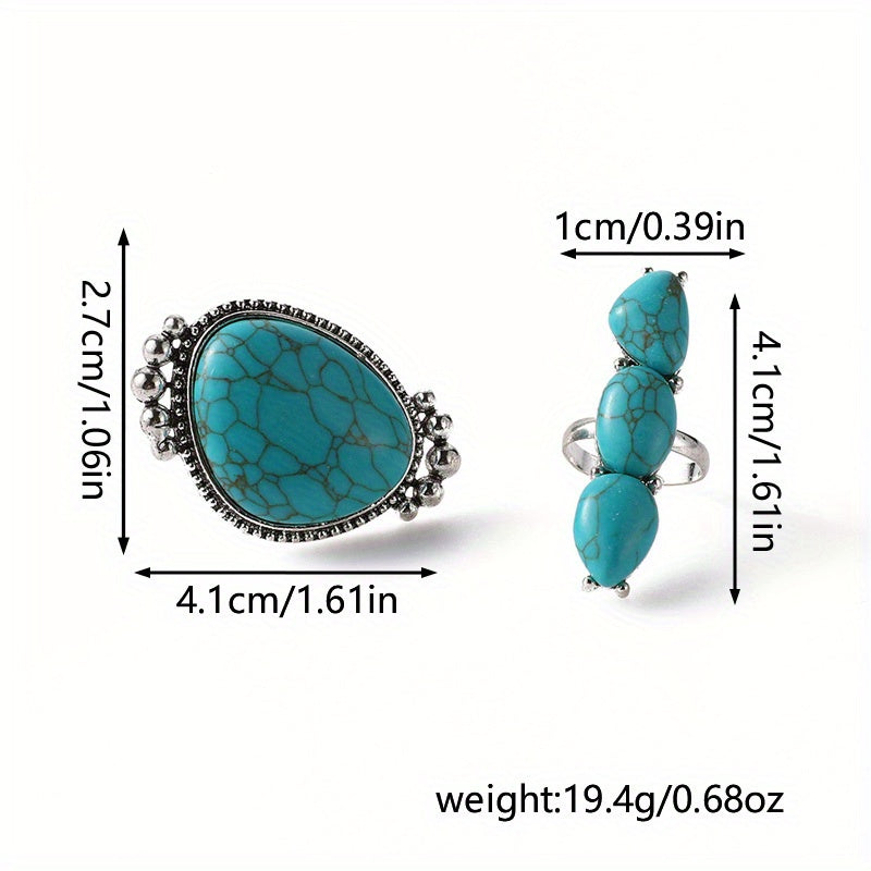 Bohemian Turquoise Statement Ring Set of 2