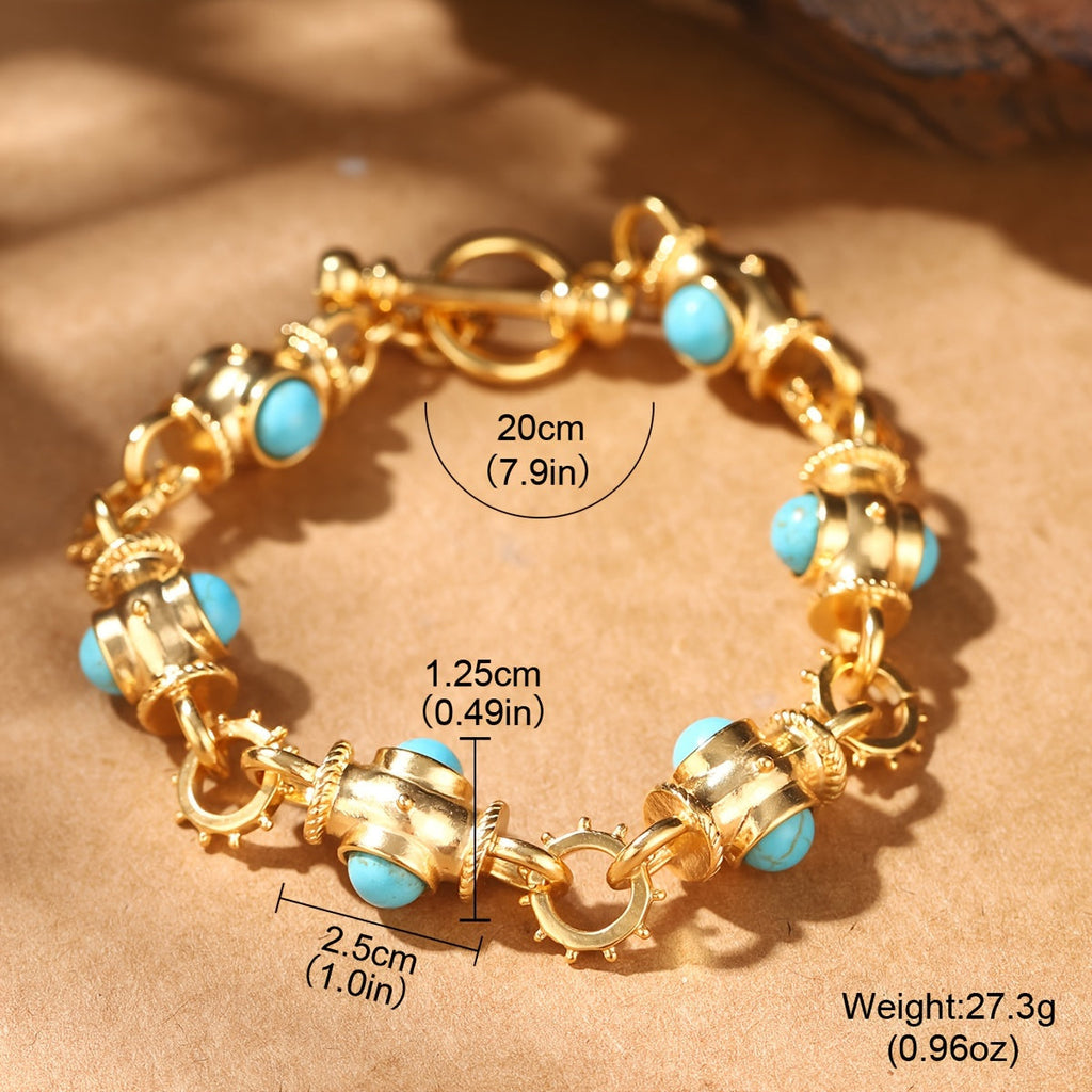 Elegant Turquoise Cabochon Link Bracelet