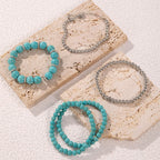 Big Turquoise Beaded Bracelet set of 5