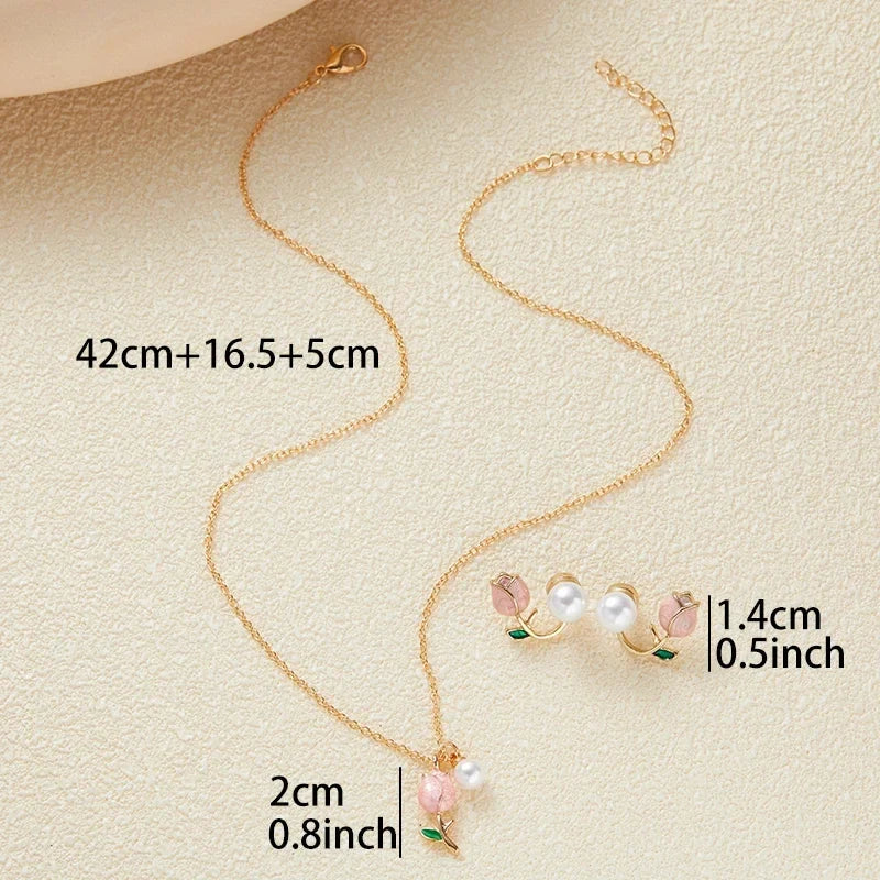 Pink Tulip Garden Necklace & Earrings Set
