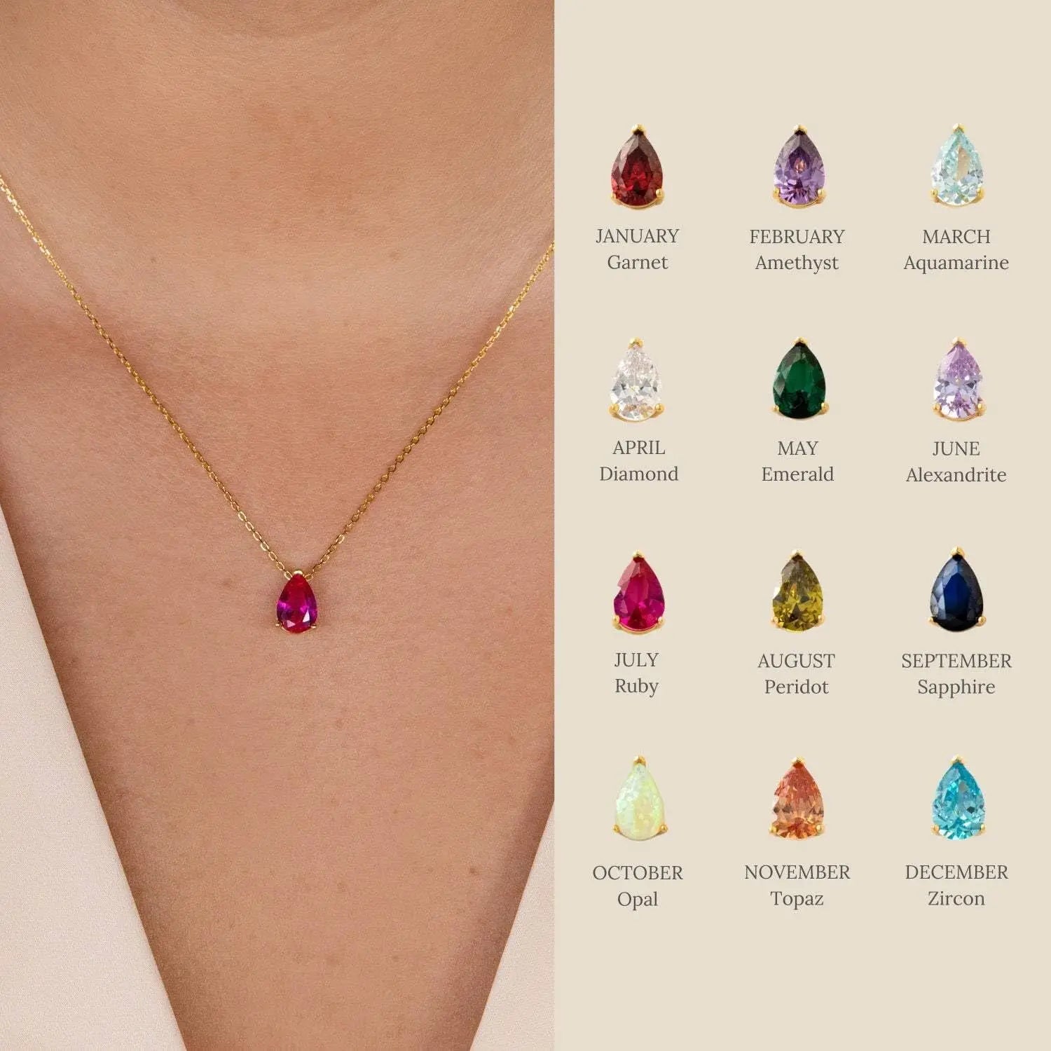 Crystal Teardrop Birthstone Necklace