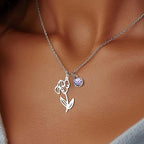Birthstone Birth Flower Necklace Personalized