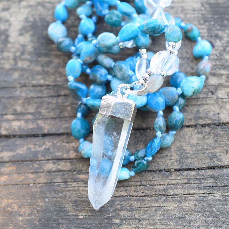 Blue Apatite & Clear Quartz Crystal Necklace