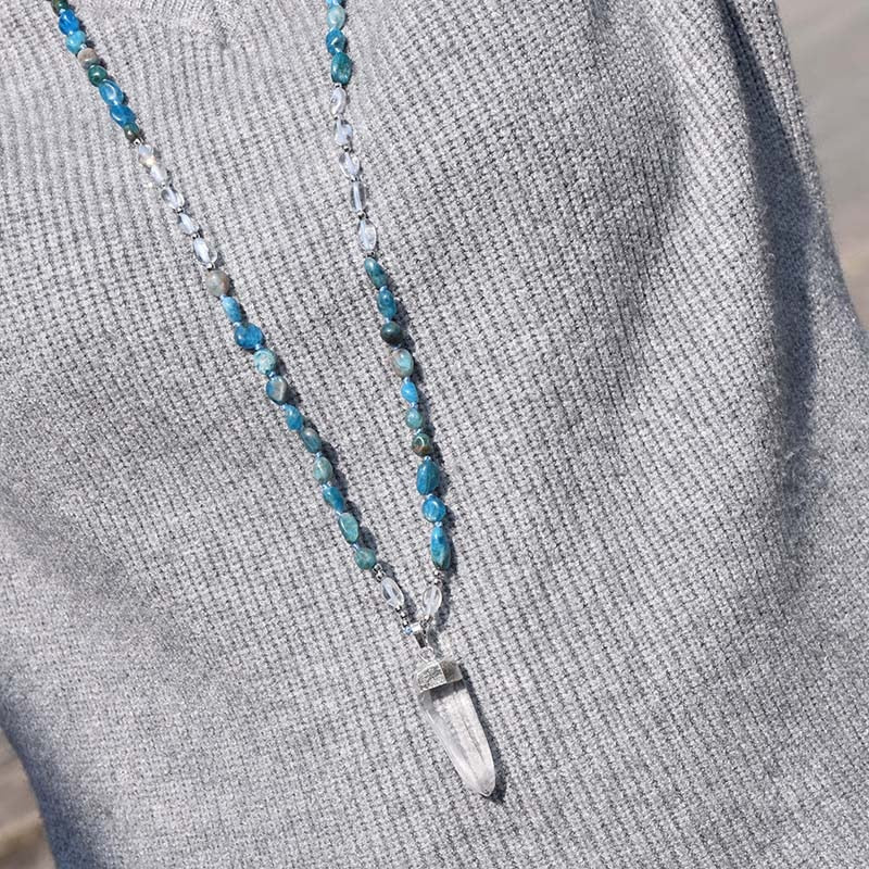 Blue Apatite & Clear Quartz Crystal Necklace