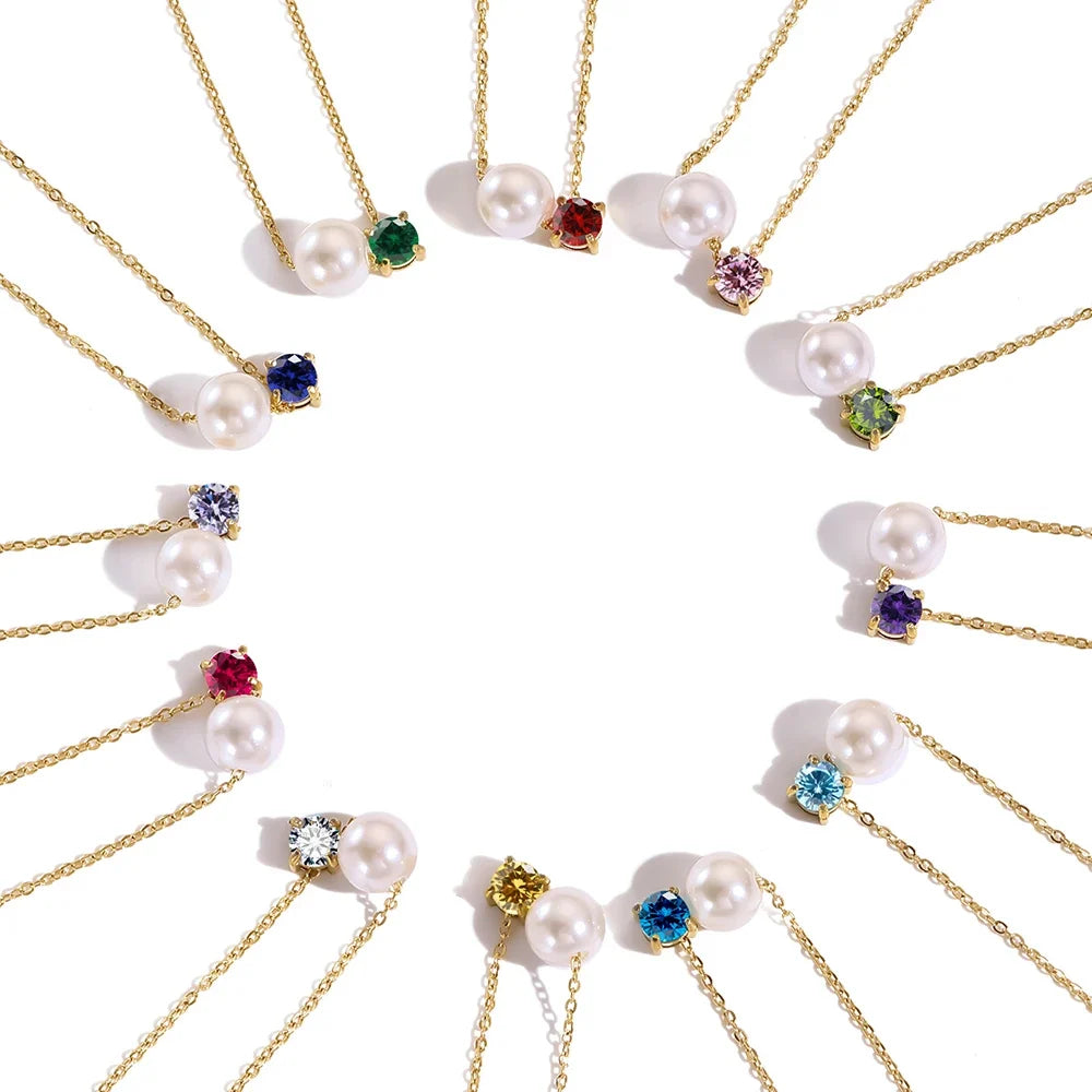 Pearl & Zircon Birthstone Pendant Necklace
