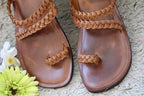 Braided Leather Slides - Cognac Brown