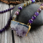 Amethyst Jasper & Labradorite Beaded Druzy Necklace