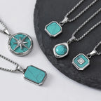 Turquoise Stone Pendant Necklace Set