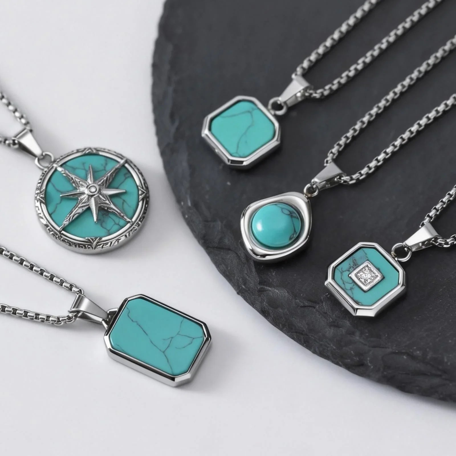 Turquoise Stone Pendant Necklace Set