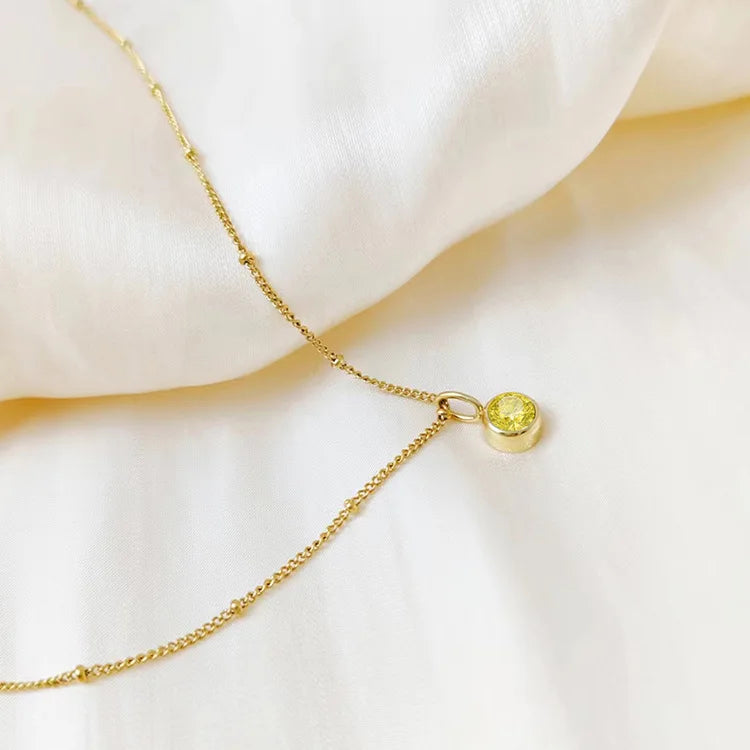 Dainty Birthstone Necklace with Beaded Chain