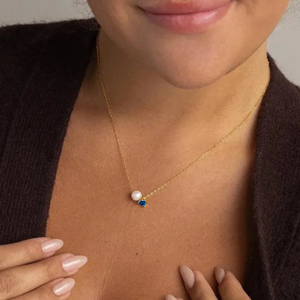 Pearl & Zircon Birthstone Pendant Necklace