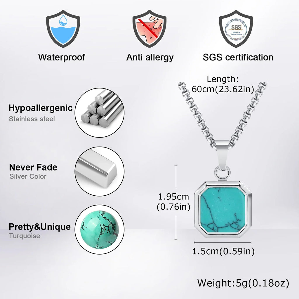 Turquoise Stone Pendant Necklace Set