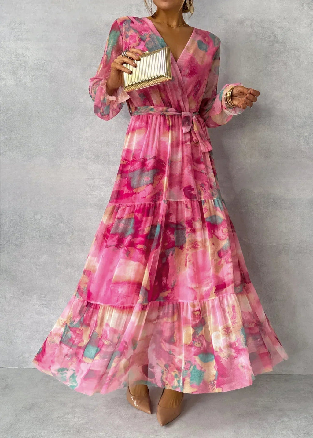 Zoey Floral Wrap Tiered Dress