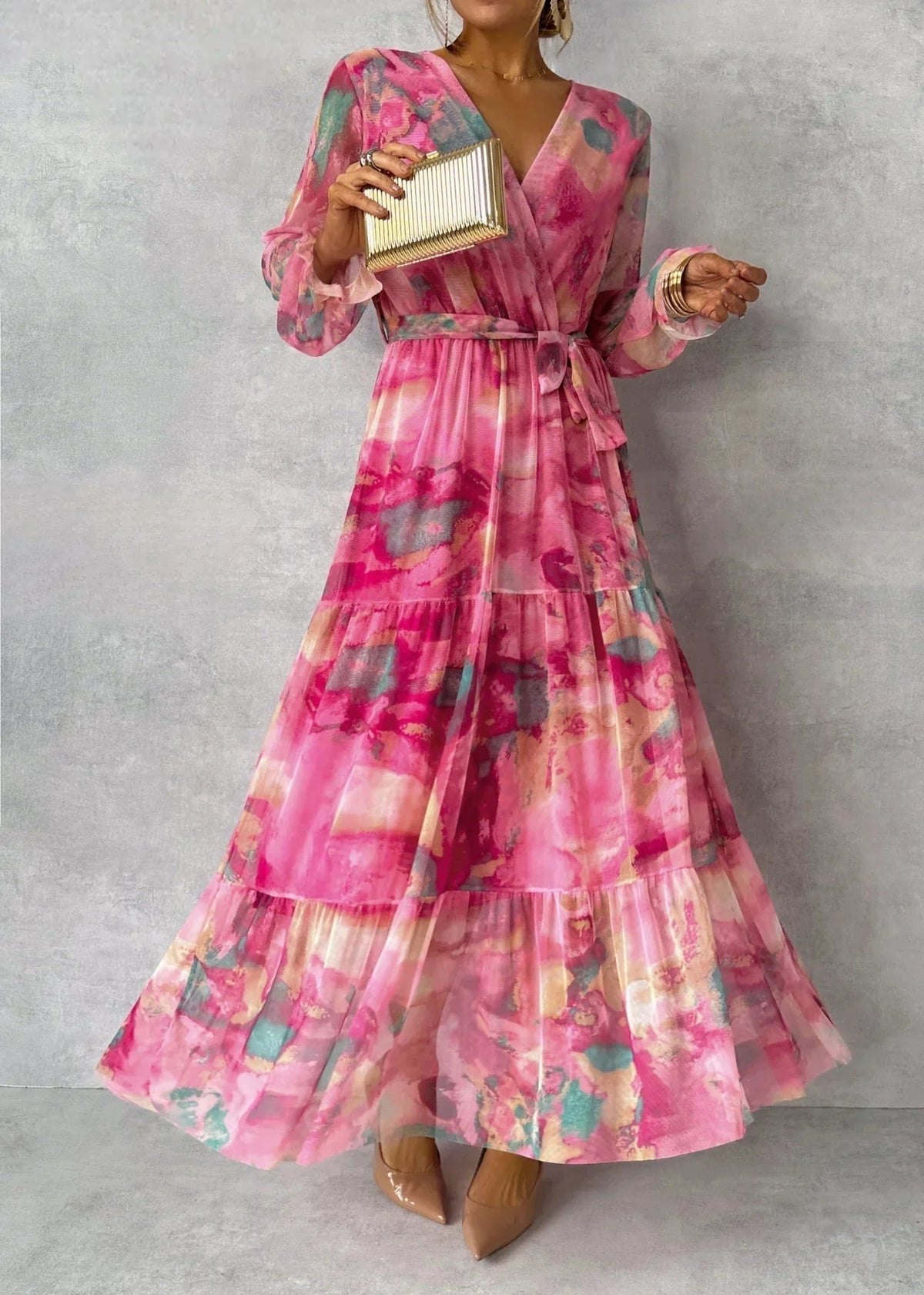Zoey Floral Wrap Tiered Dress