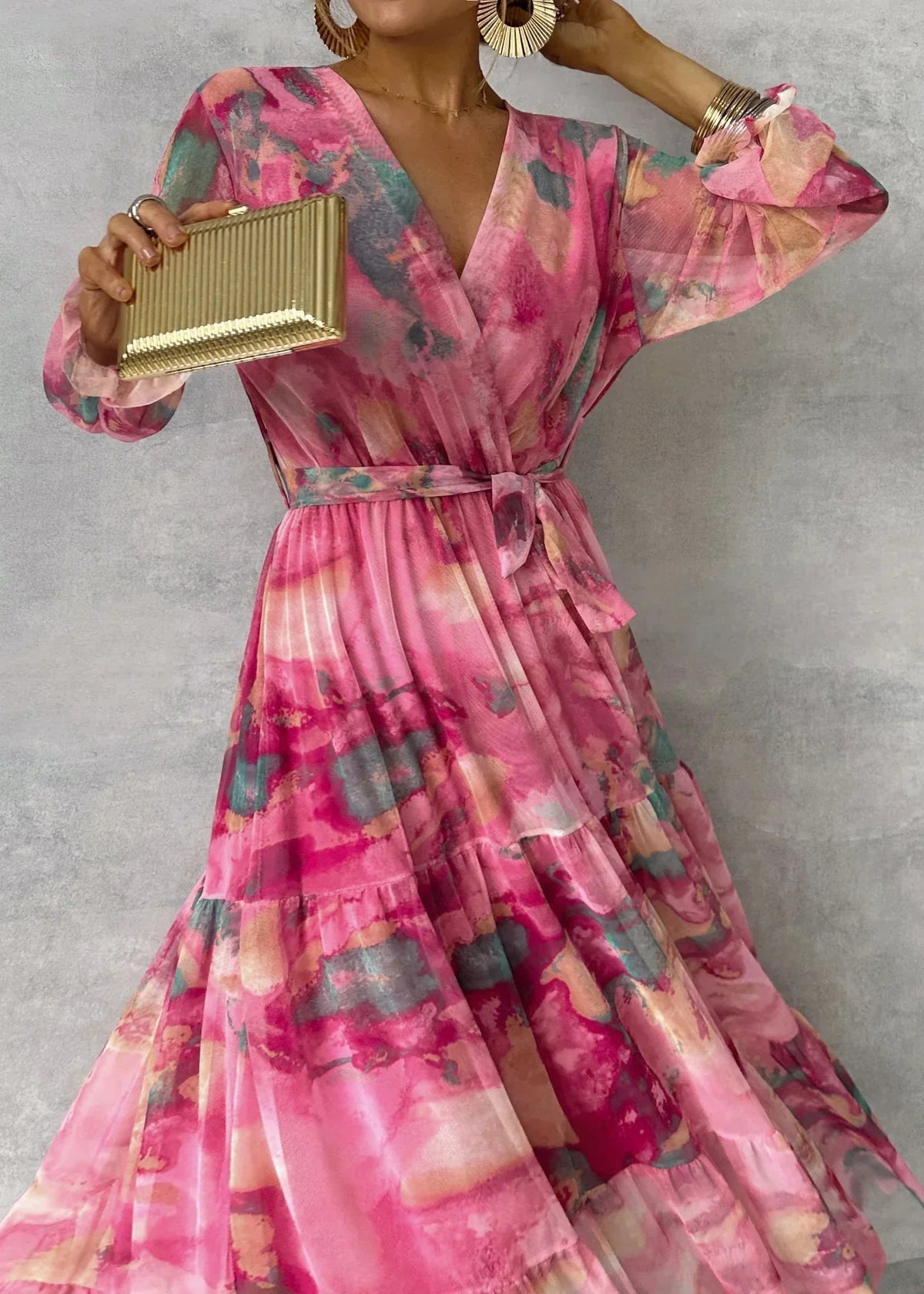 Zoey Floral Wrap Tiered Dress