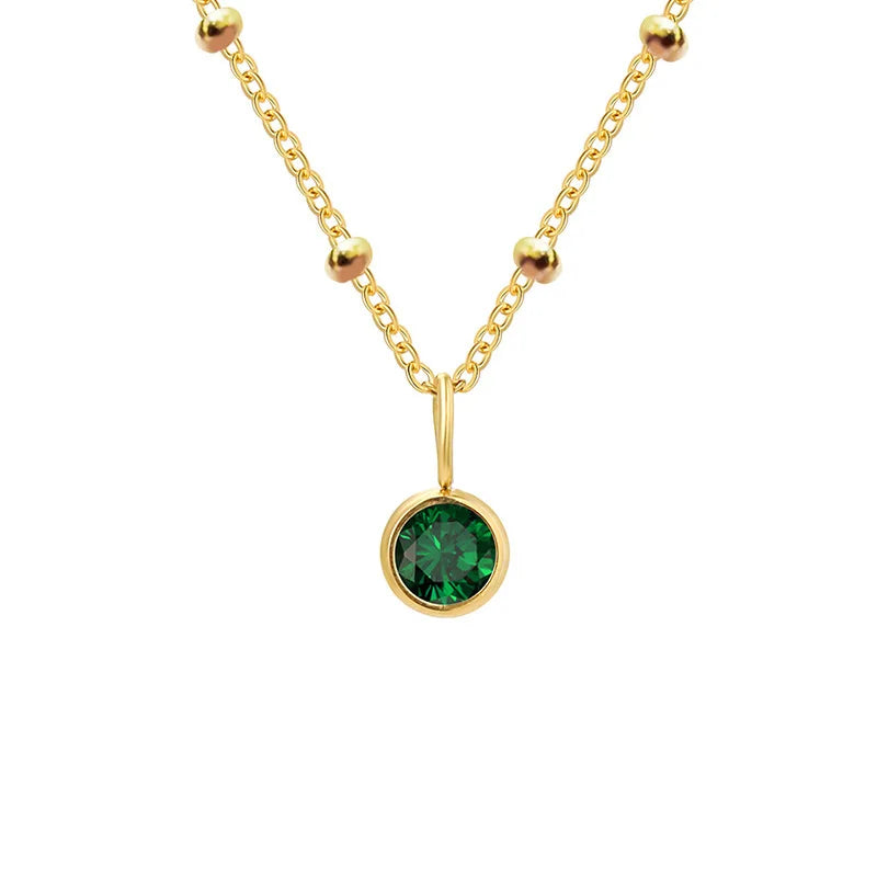 Dainty Birthstone Necklace with Beaded Chain
