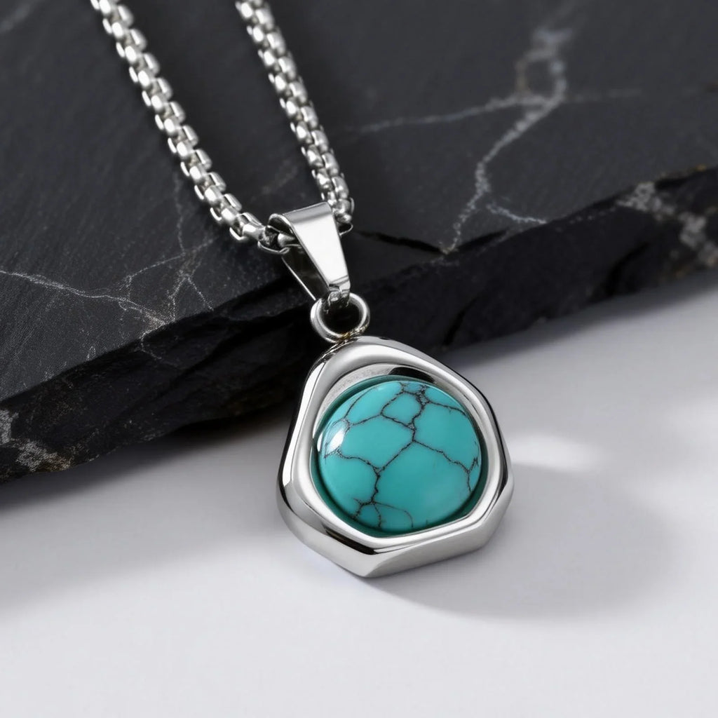 Turquoise Stone Pendant Necklace Set