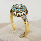 Premium Floral Turquoise Pearl Ring
