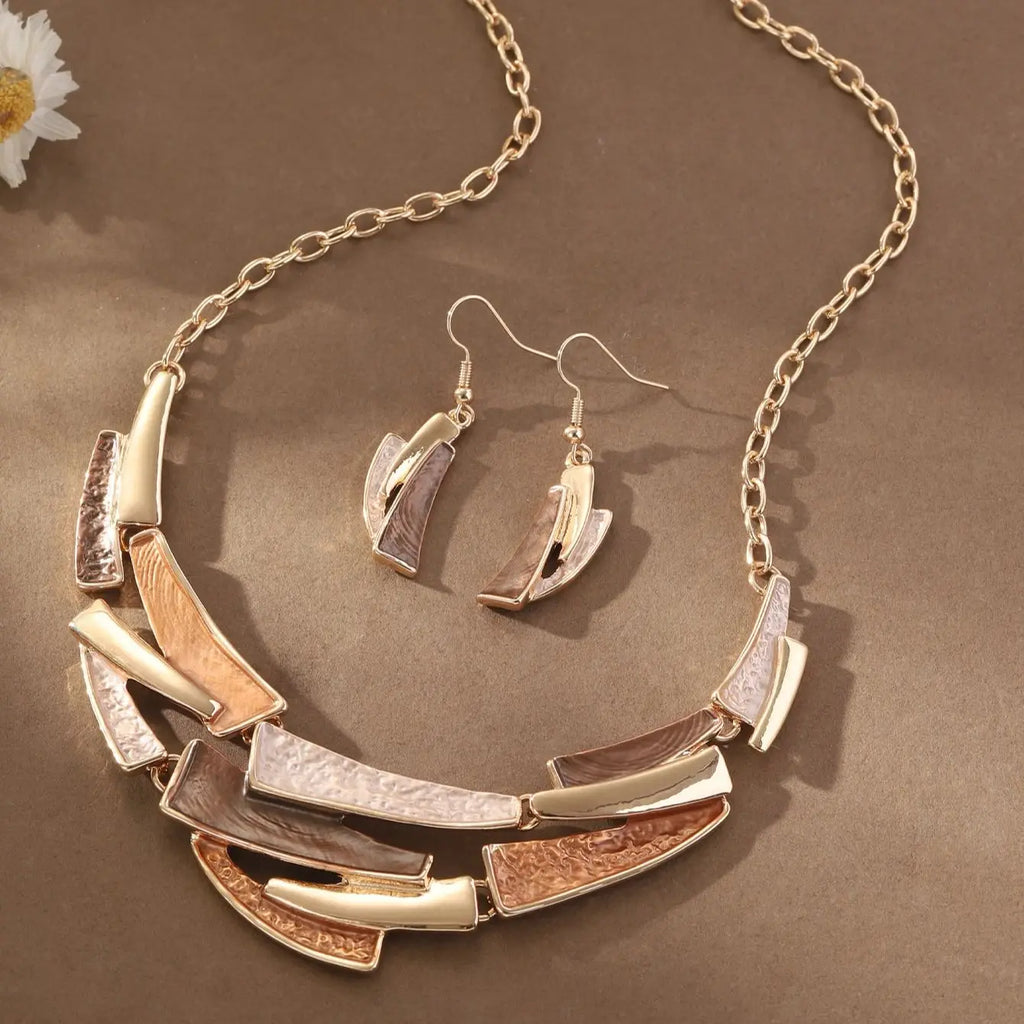 Geometric Enamel Necklace with Earrings