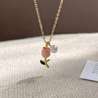 Pink Tulip Garden Necklace & Earrings Set