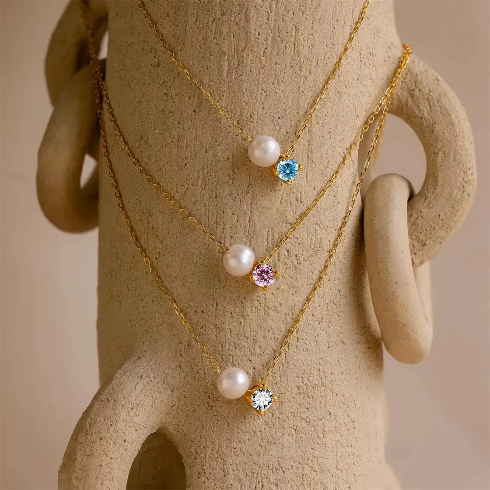 Pearl & Zircon Birthstone Pendant Necklace