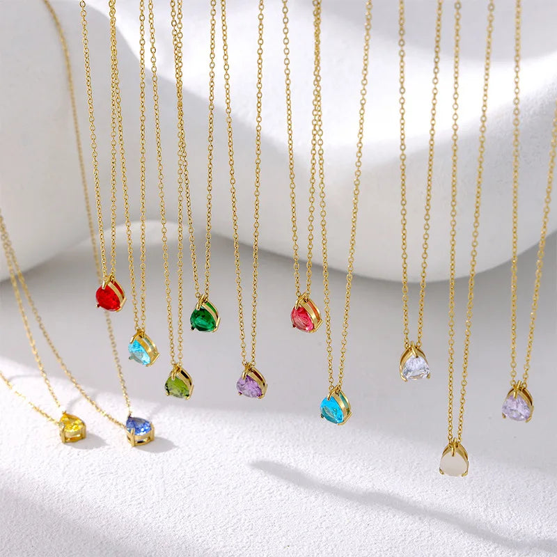 Crystal Teardrop Birthstone Necklace