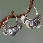 Boho Bird-Inspired Dangle Earrings – Silver-Tone