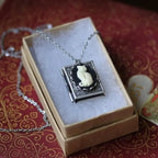 Vintage Cat Book Pendant Necklace – Rotating Page Design