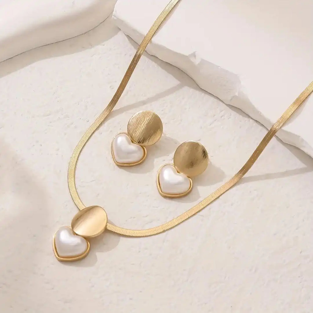 Vintage Gold Heart Necklace and Earrings Set