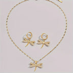 Gold Dragonfly Jewelry Necklace with Bonus Earrings