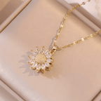 Trendy Silver Sunflower Zircon Necklace & Earrings set