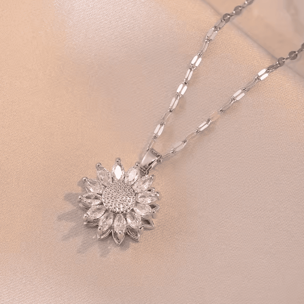 Trendy Silver Sunflower Zircon Necklace & Earrings set