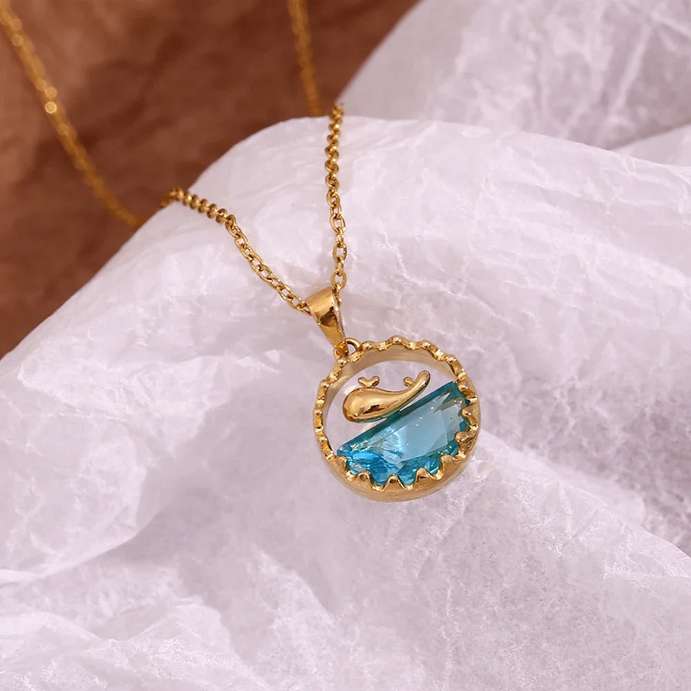 Blue Ocean Whale Pendant Necklace