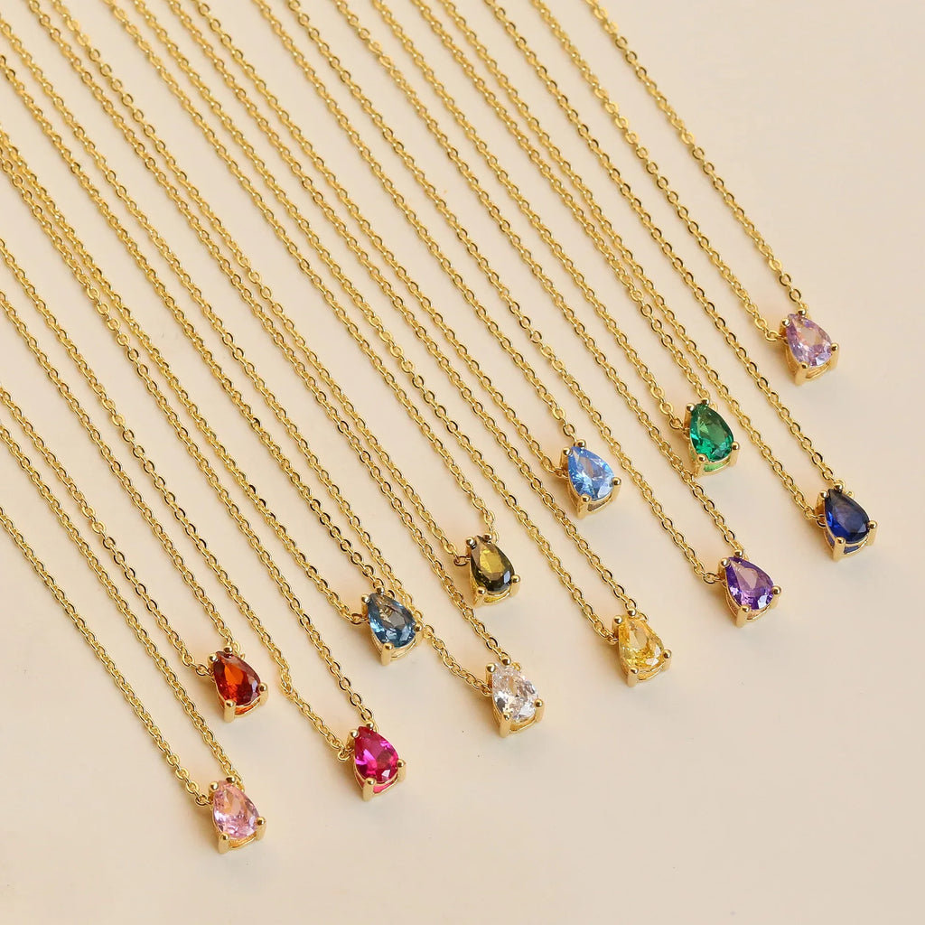 Crystal Teardrop Birthstone Necklace