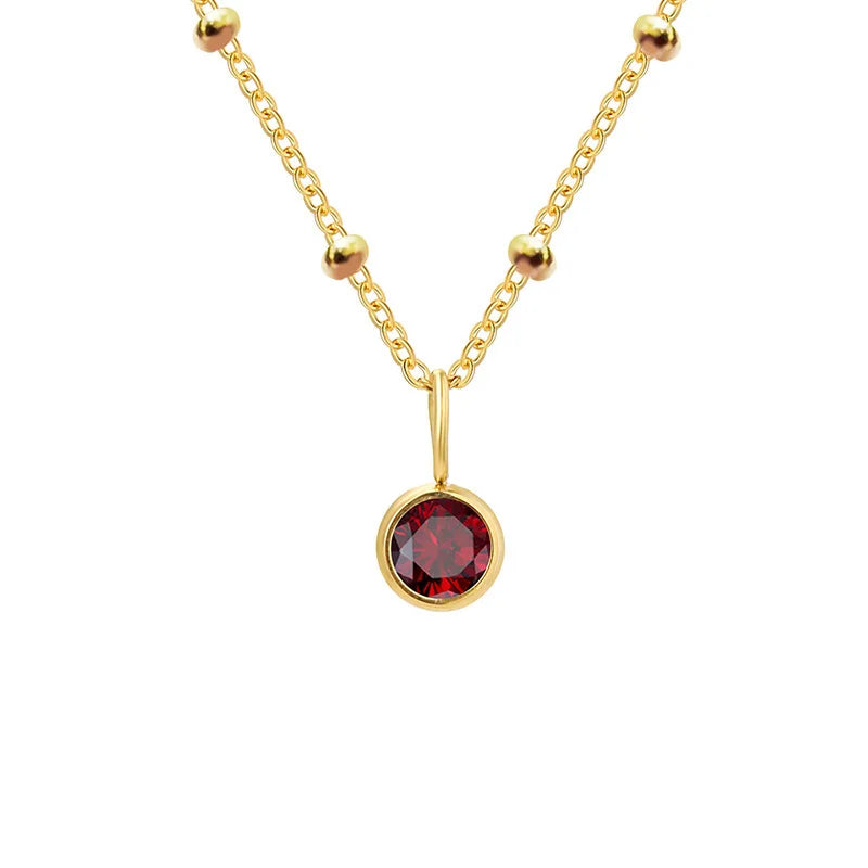 Dainty Birthstone Necklace with Beaded Chain