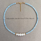 Minimal Aquamarine Turquoise and Pearl Necklace